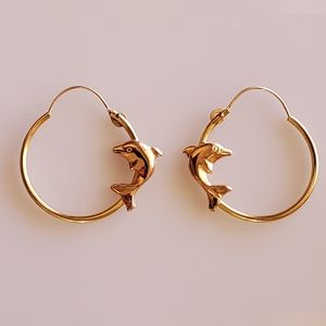 14K Gold Dolphin Hoop Earrings